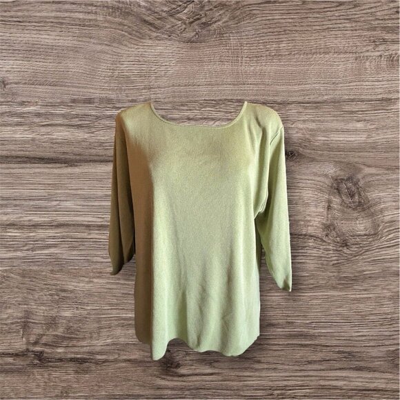 Misook Tops - Exclusively Misook Women's Green & Black Knit Top Size XL Stretch 3/4 Sleeves
